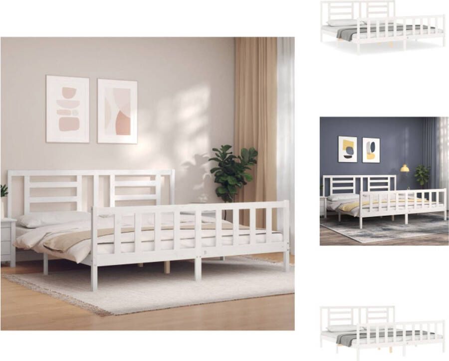 VidaXL Bed Frame Massief Grenenhout Wit 205.5 x 185.5 x 100 cm Multiplex lattenbodem Bed