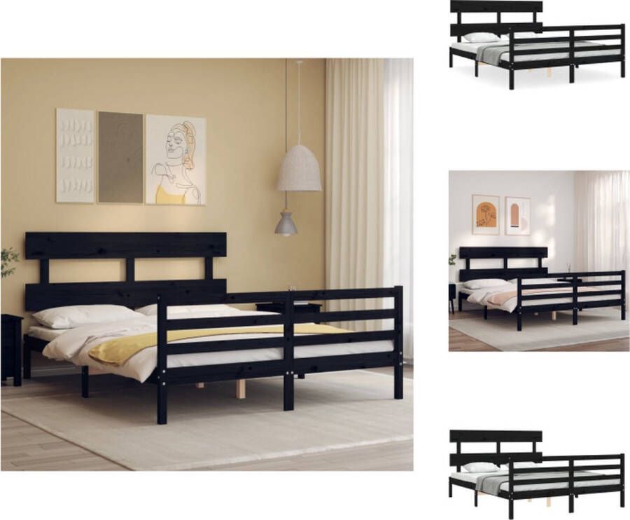 VidaXL Bed Frame Massief grenenhout Zwart 205.5 x 165.5 x 81 cm Geschikt voor matras van 160 x 200 cm Montage vereist Bed