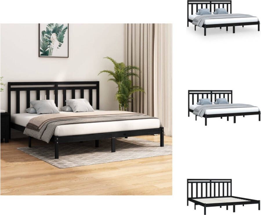 VidaXL Bedframe Bedframes Tweepersoonsbed Bed Bedframe massief hout zwart 180x200 cm Super King - Foto 2