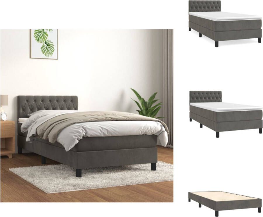 VidaXL Bed Frame Pocketvering Matras Bedtopmatras Donkergrijs 203 x 90 x 78 88 cm Inclusief Montagehandleiding Bed - Foto 1