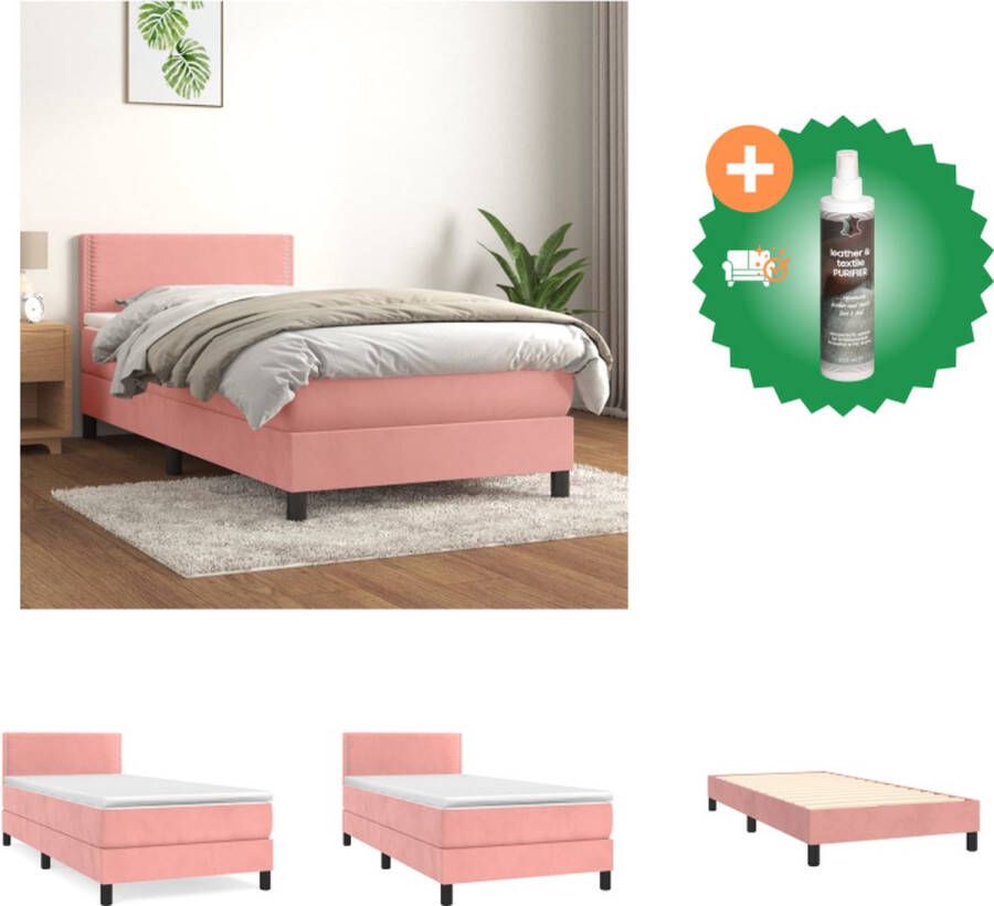 VidaXL Bed Frame Roze Peuterbed 193 x 90 x 78 88 cm Fluweel Pocketvering Matras Huidvriendelijk Topmatras Montagehandleiding Inclusief 1 x Hoofdeind 1 x Matras 1 x Topmatras Bed Inclusief Reiniger