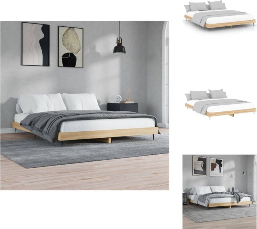 vidaXL Bed frame Sonoma Eiken 203 x 143 x 20 cm Stabiel en duurzaam Metalen poten Multiplex lattenbodem Matras niet inbegrepen Bed