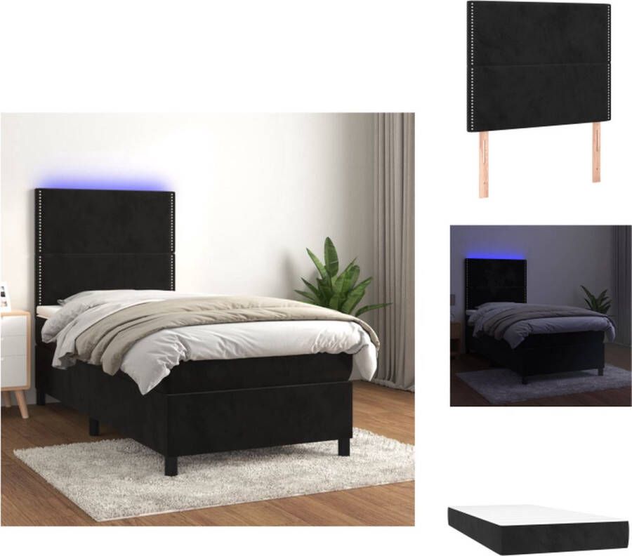 VidaXL Bed Frame Zwart Fluweel 203x80x118 128cm + Pocketvering Matras 80x200x20cm + Topmatras 80x200x5cm + LED-strip Bed