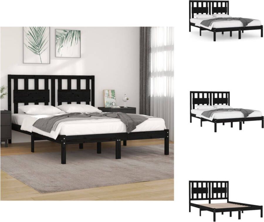 vidaXL Bed Frame Zwart Massief Grenenhout 195.5 x 125.5 x 31 cm Geschikt voor 120 x 190 cm Matras (4FT Small Double) Bed