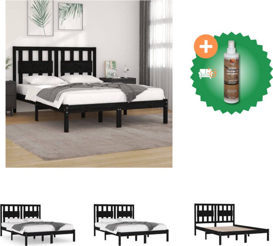 VidaXL Bedframe Massief Grenenhout Zwart 195.5 x 125.5 x 31 cm Inclusief hoofdeinde Geschikt voor 120 x 190 cm matras Montage vereist Bed Inclusief Houtreiniger en verfrisser - Foto 7