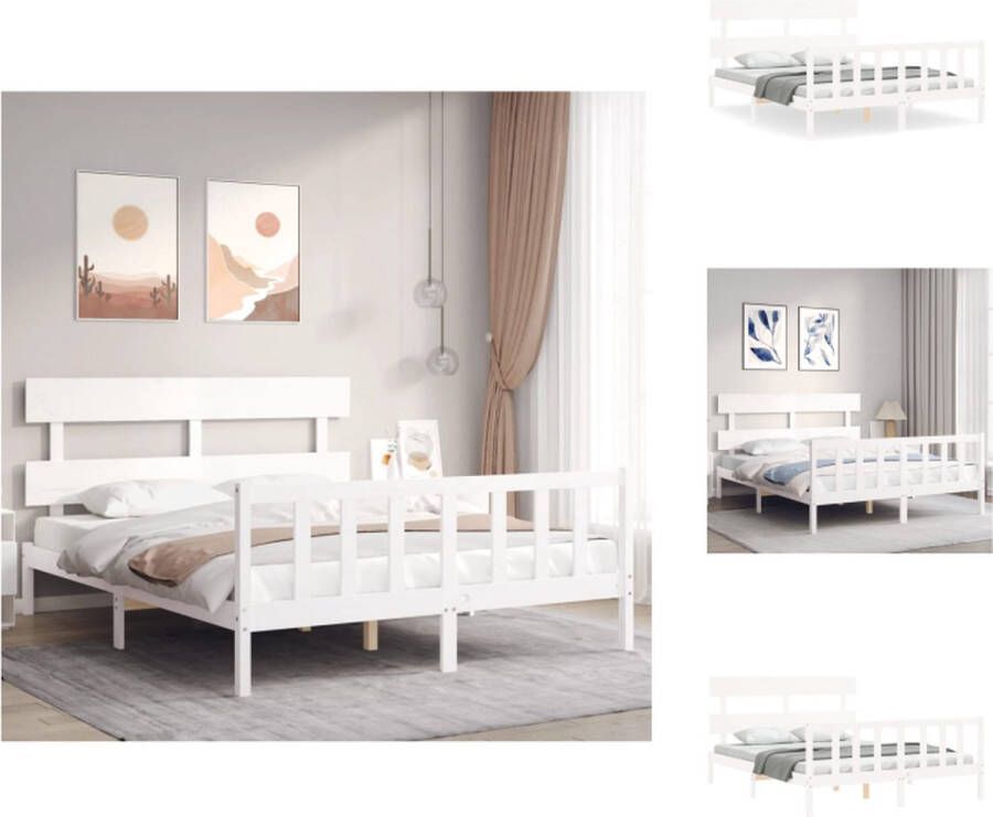 VidaXL Bedframe Massief grenenhout Wit 205.5 x 165.5 x 81 cm Geschikt voor matras 160 x 200 cm Montage vereist Bed - Foto 3