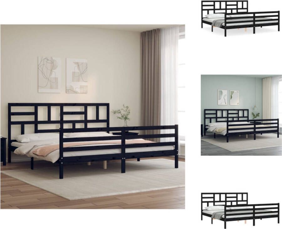 VidaXL Bedframe Bedframes Bed Tweepersoonsbed Bedframe met hoofdbord massief hout zwart 200x200 cm - Foto 2