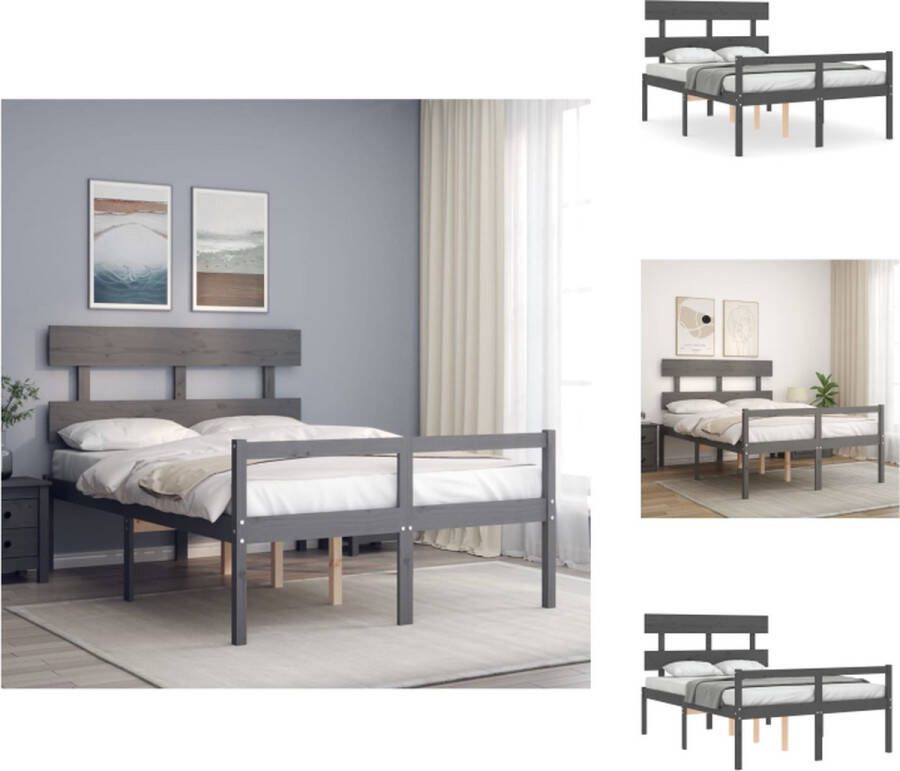 VidaXL Seniorenbed Seniorenbedden Senioren Bed Bedframe Seniorenbed met hoofdbord massief hout grijs 120x200 cm - Foto 2