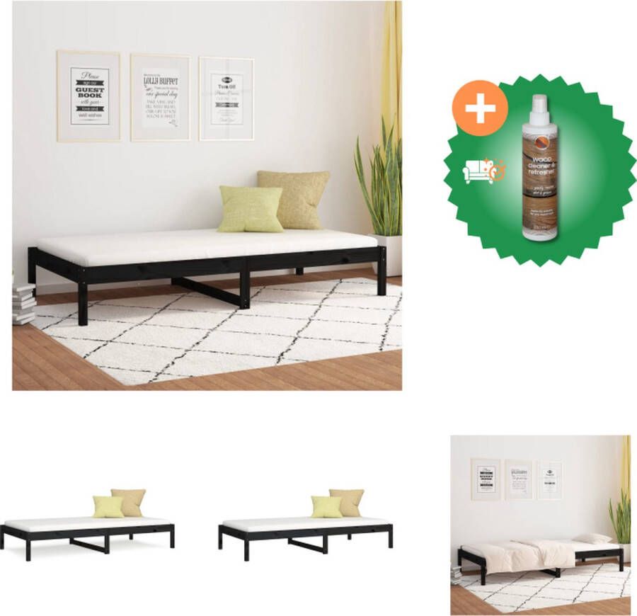VidaXL Bed Grenenhout 205.5 x 96 x 30 cm Matras 90 x 200 cm Zwart Bed Inclusief Houtreiniger en verfrisser