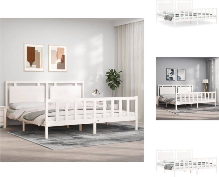 VidaXL Bedframe Bedframes Bed Tweepersoonsbed Bedframe met hoofdbord massief hout wit 180x200 cm - Foto 3