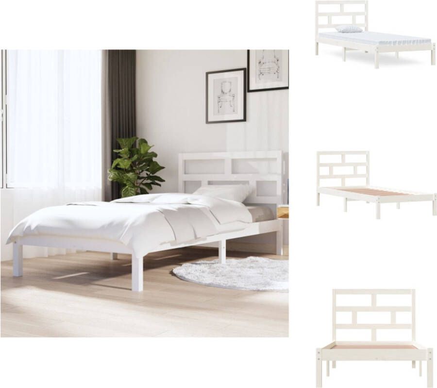 VidaXL Bedframe Bedframes Bed Bedbodem Bedframe massief grenenhout wit 90x200 cm - Foto 2
