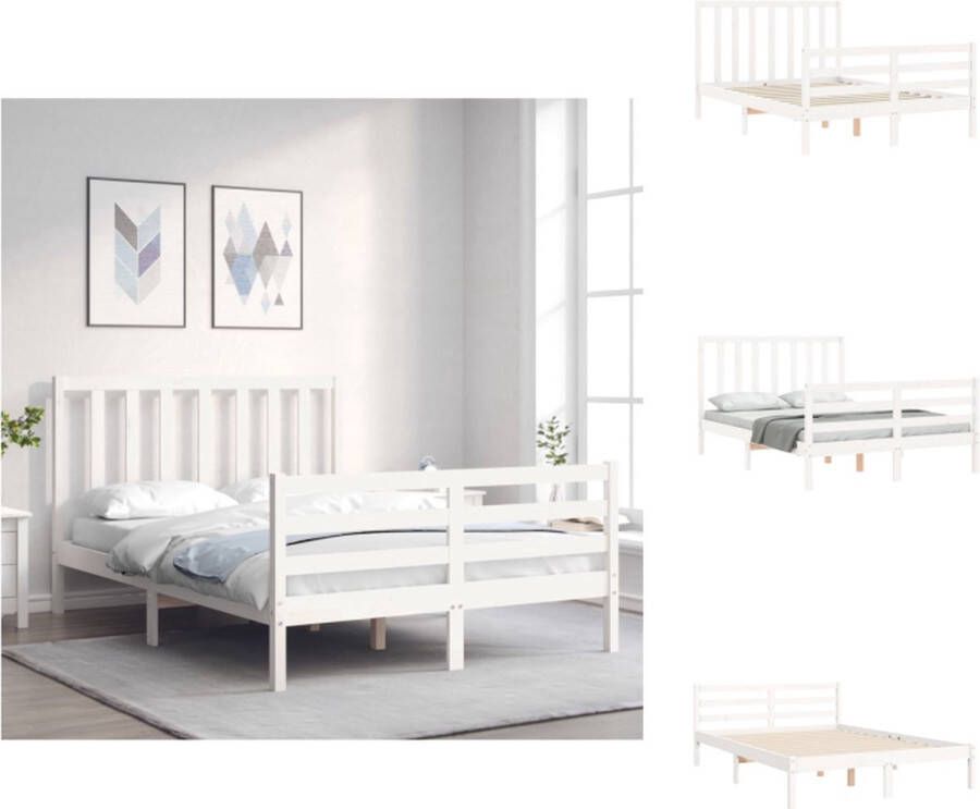 VidaXL Bed Grenenhout Bedframe 195.5 x 125.5 x 100 cm Wit Bed