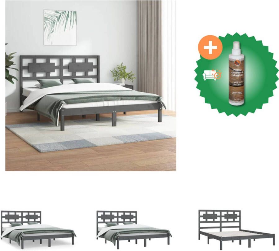 VidaXL Bed Grenenhout Bedframe 205.5 x 155.5 x 31 cm Hoofdbord Grijs 150 x 200 cm Bed Inclusief Houtreiniger en verfrisser