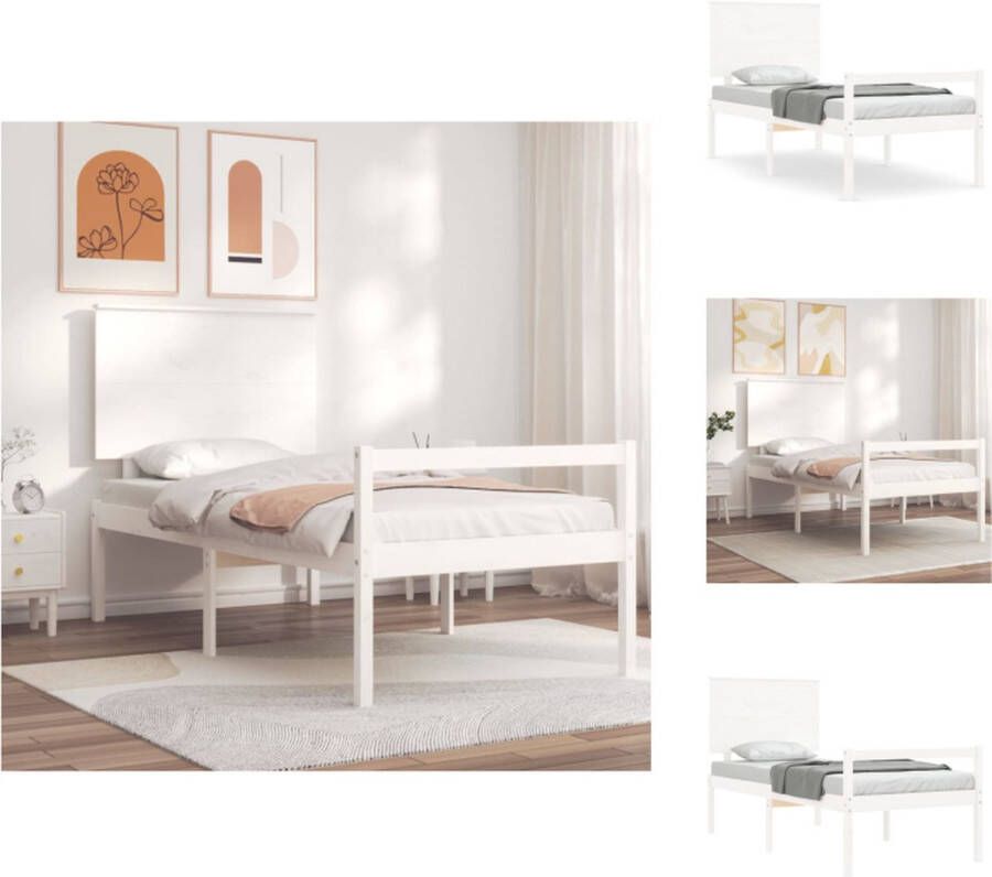 VidaXL Seniorenbed Seniorenbedden Senioren Bed Bedframe Seniorenbed met hoofdbord massief hout wit - Foto 2
