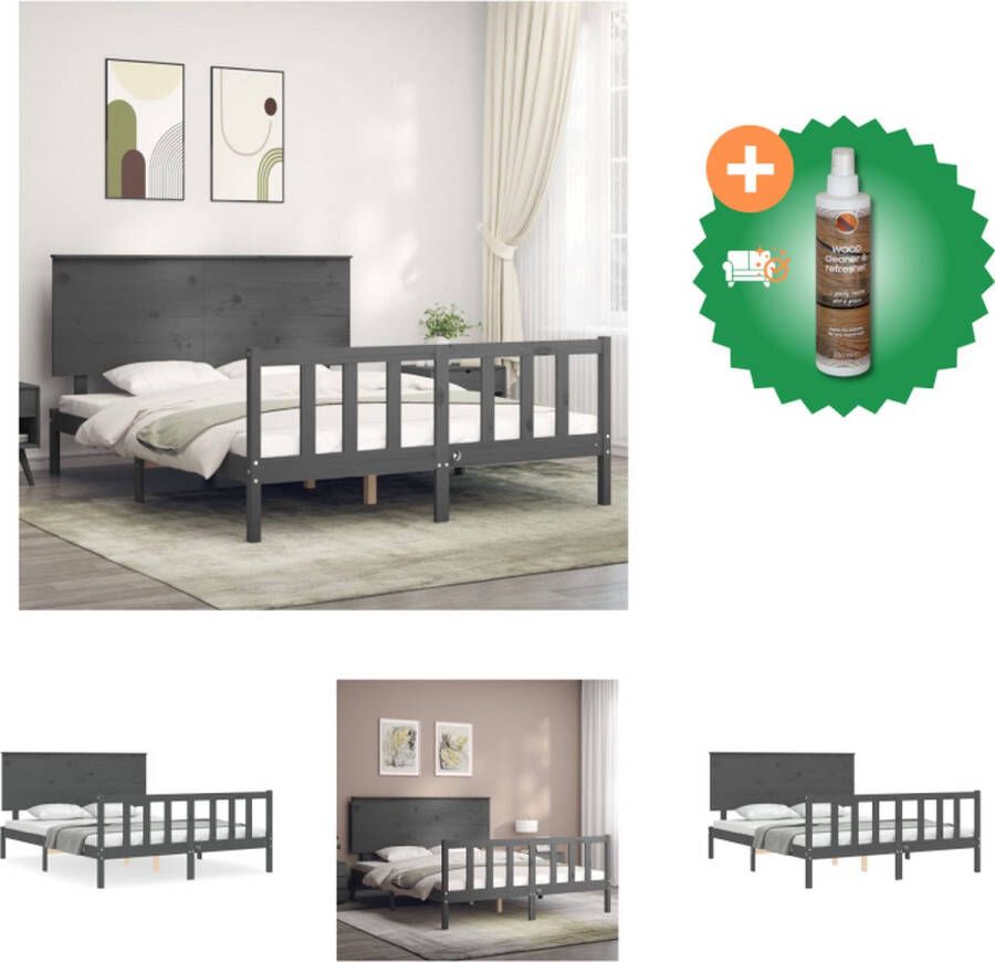 VidaXL Bed Grenenhout Grijs 205.5 x 155.5 x 82.5 cm 150 x 200 cm Multiplex lattenbodem Bed Inclusief Houtreiniger en verfrisser