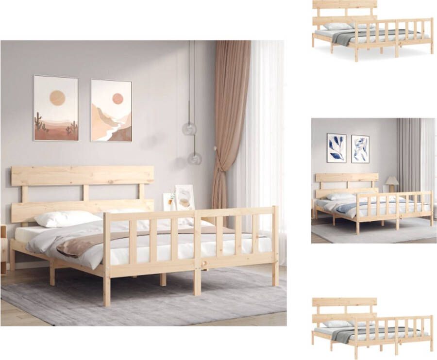 VidaXL Bed Grenenhout King Size (150x200cm) Massief houten bedframe met multiplex lattenbodem Bed - Foto 1