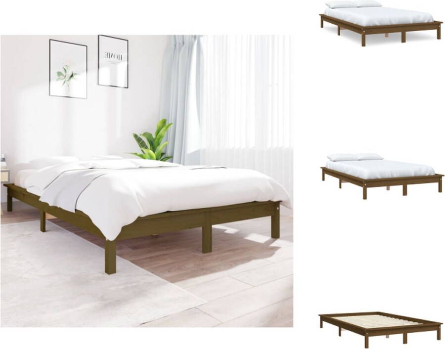 VidaXL Bed Grenenhout Klassiek houten bedframe 140 x 190 cm Honingbruin Bed