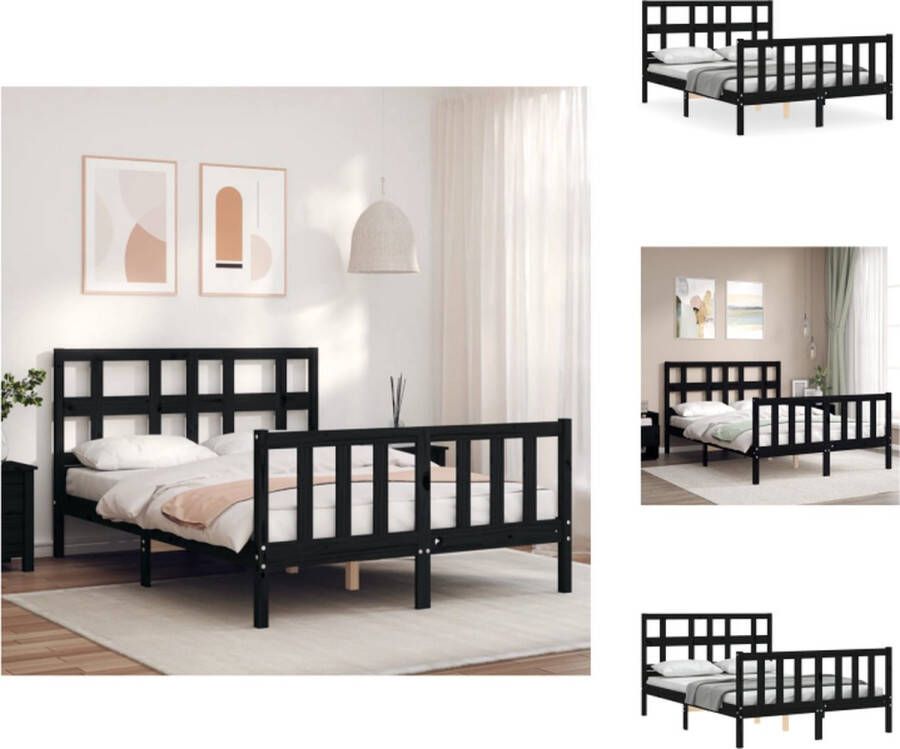 VidaXL Bed Grenenhout Massief 195.5 x 125.5 x 100 cm Zwart Multiplex lattenbodem Bed
