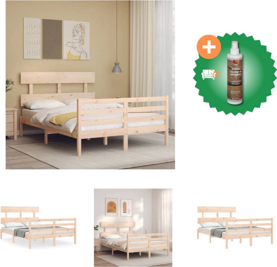 VidaXL Massief Grenenhouten Bedframe Multiplex Lattenbodem Uitstekende Ondersteuning 193.5 x 138.5 x 81 cm 135 x 190 cm (4FT6 Double) Montage Vereist Bed Inclusief Houtreiniger en verfrisser - Foto 2
