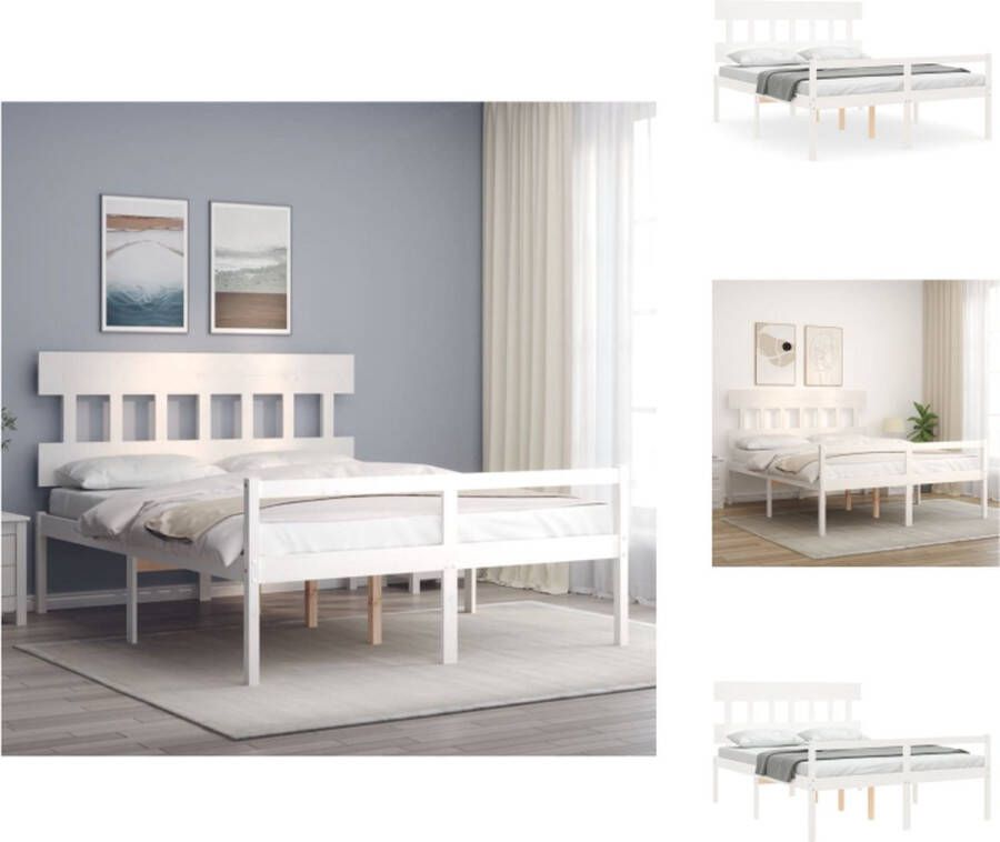 VidaXL Bedframe Grenenhout Wit 205.5 x 155.5 x 82.5 cm Multiplex lattenbodem Functioneel hoofd- en voeteneinde Geschikte matras 150 x 200 cm Montage vereist Bed - Foto 2