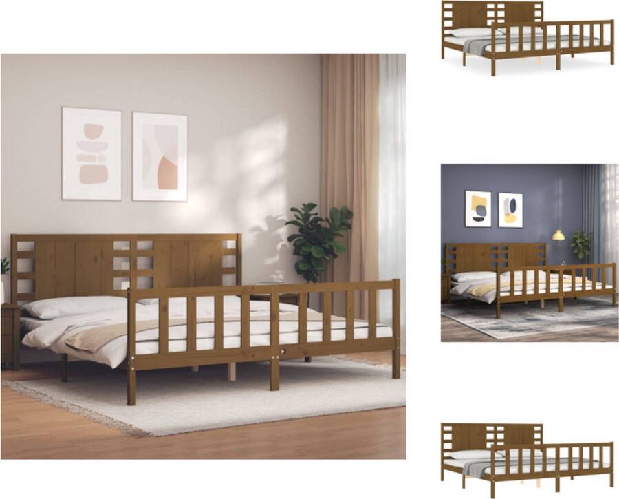 VidaXL Bedframe Massief Grenenhout Honingbruin 205.5 x 205.5 x 100 cm Multiplex lattenbodem Montage vereist Bed - Foto 3