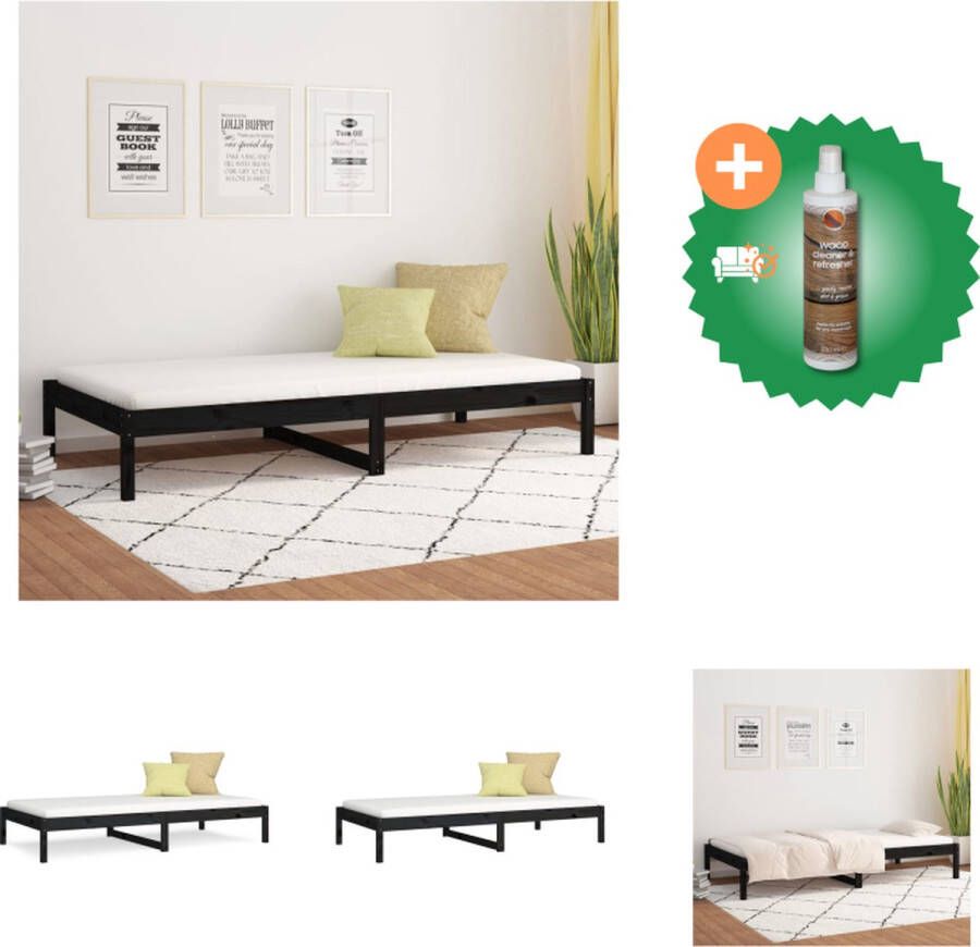 VidaXL Bed Grenenhout Massief Bedframe 195.5 x 96 x 30 cm Zwart Geschikt voor 90 x 190 cm Matras Montage vereist Bed Inclusief Houtreiniger en verfrisser