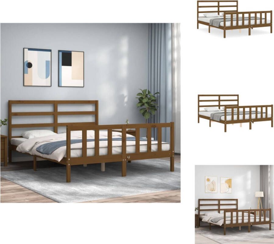 VidaXL Bed Grenenhout Massief Multiplex lattenbodem Functioneel hoofd- en voeteneinde Honingbruin 205.5x165.5x100cm Bed