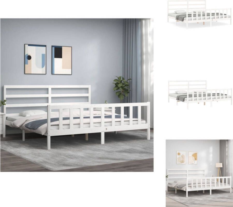 VidaXL Bedframe Bedframes Bed Tweepersoonsbed Bedframe met hoofdbord massief hout wit 180x200 cm - Foto 2