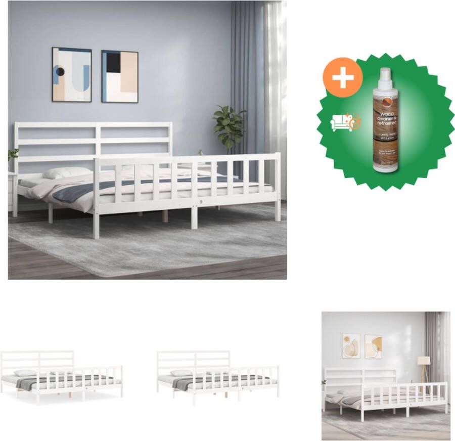 VidaXL Bed Grenenhout Massief Wit 205.5 x 185.5 x 100 cm Functioneel hoofd- en voeteneinde Bed Inclusief Houtreiniger en verfrisser - Foto 4