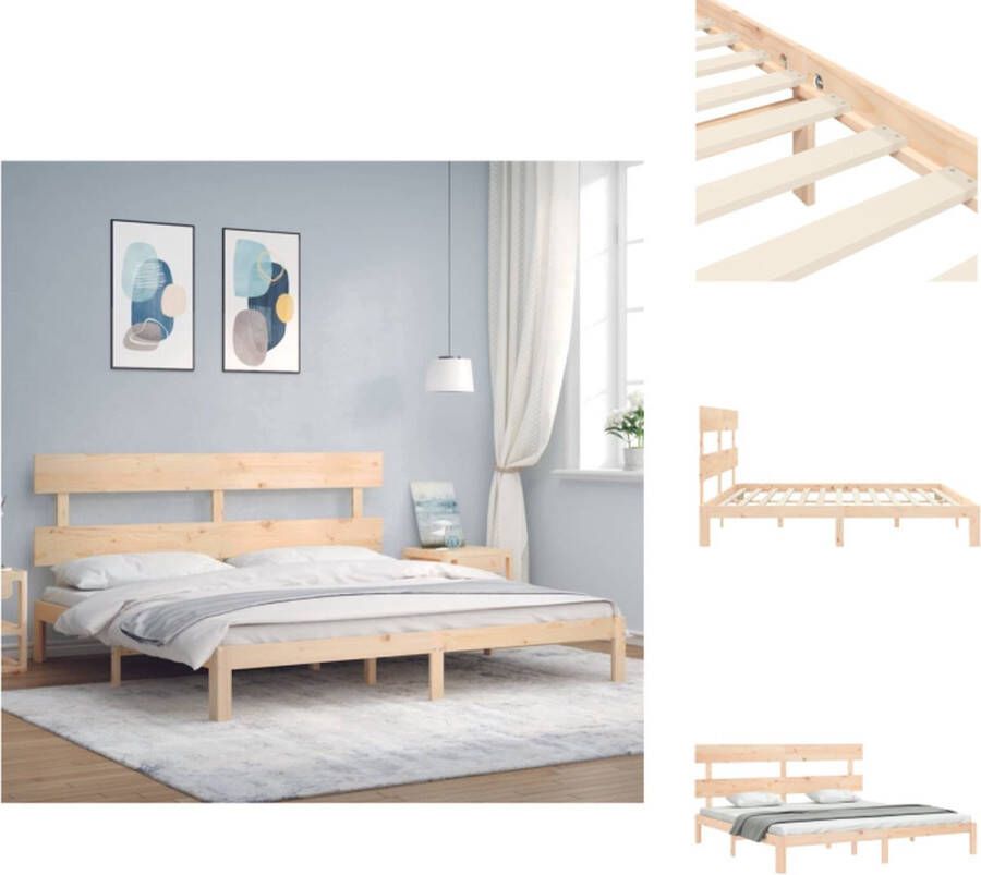 VidaXL Massief Grenen Houten Bedframe 203.5 x 183.5 x 81 cm Multiplex Lattenbodem Geen Matras Inbegrepen Bed