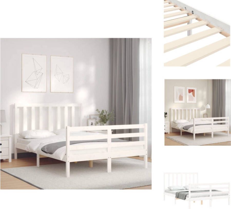 VidaXL Bedframe Bedframes Bed Tweepersoonsbed Bedframe met hoofdbord massief hout wit 4FT Small Double - Foto 3