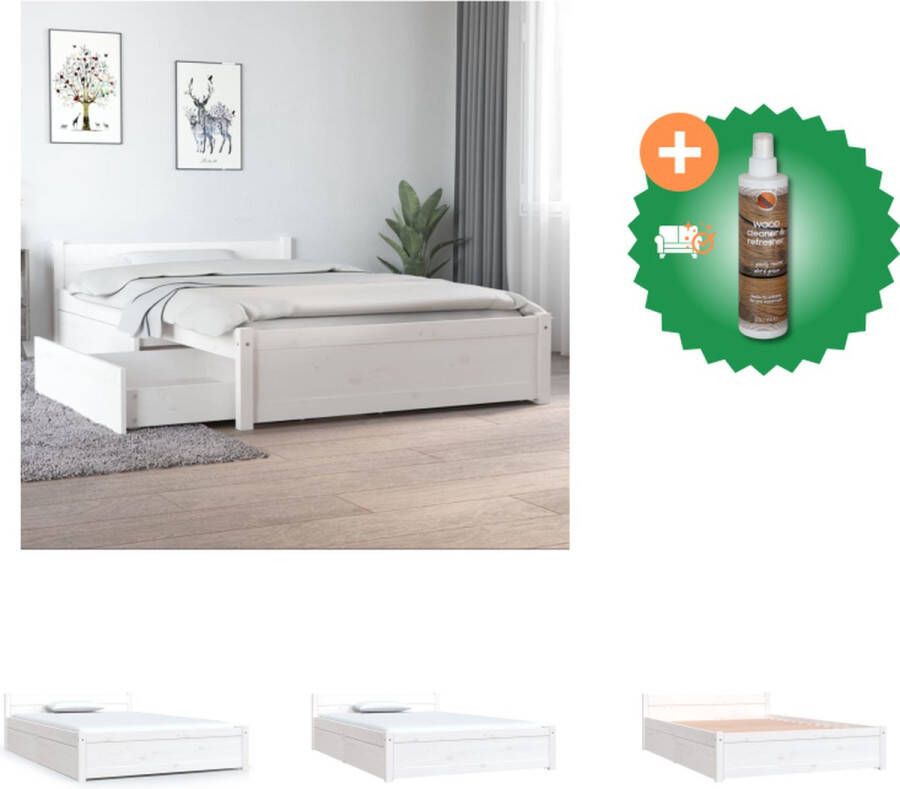 VidaXL Bedframe met lades wit 120x190 cm 4FT Small Double Bed Inclusief Houtreiniger en verfrisser