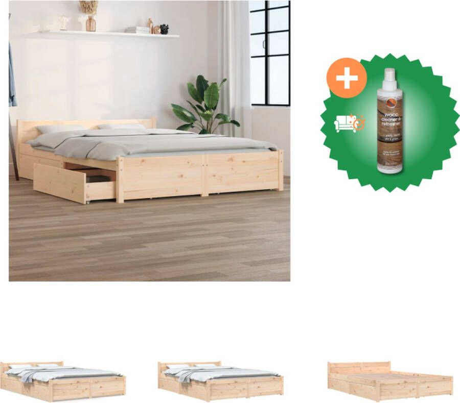 VidaXL Bed Grenenhout Opbergfunctie Stevige lattenbodem Comfortabel hoofdeinde 205.5 x 145.5 x 51 cm Bed Inclusief Houtreiniger en verfrisser