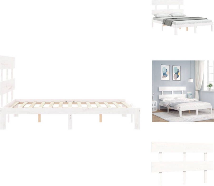 VidaXL Bedframe Bedframes Bed Tweepersoonsbed Bedframe met hoofdbord massief hout wit 4FT Small Double - Foto 10