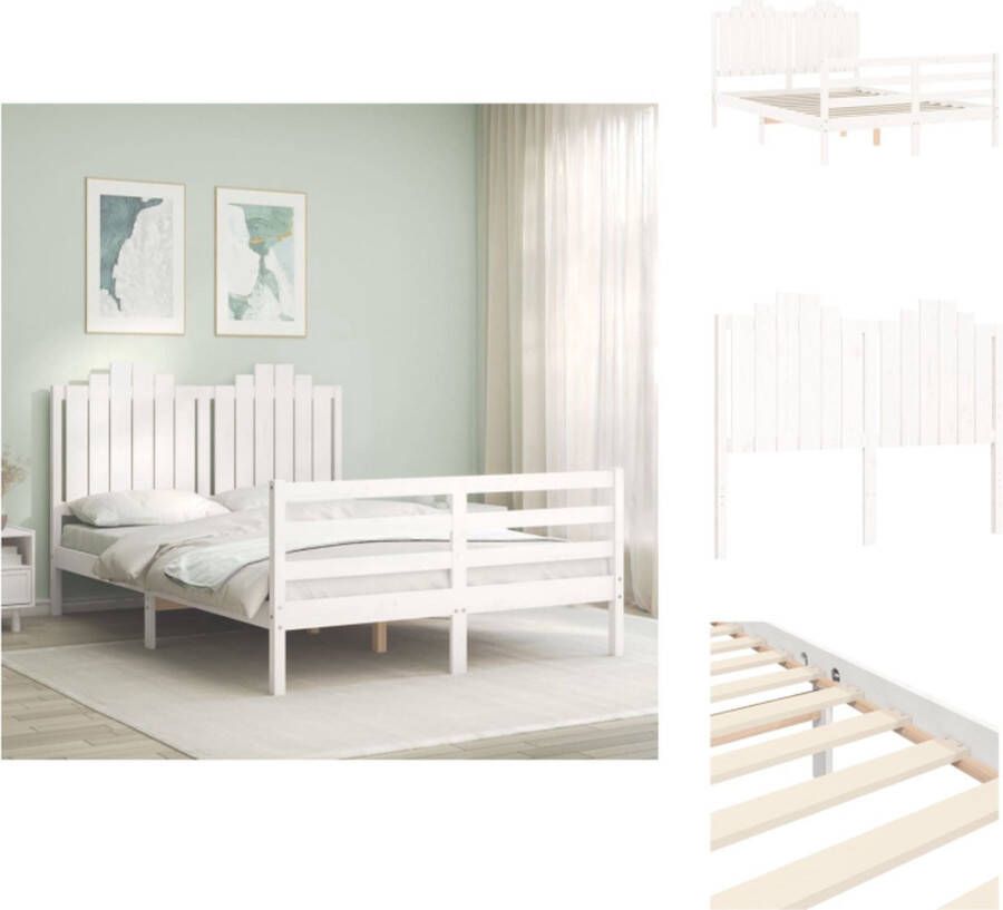 VidaXL Bed Grenenhout Wit 195.5 x 145.5 x 110 cm Multiplex Lattenbodem Bed