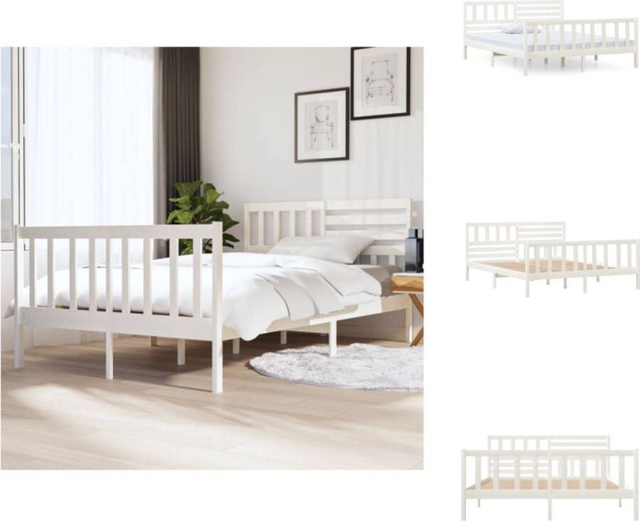 VidaXL Bed Grenenhout Wit 195.5 x 146 x 100 cm Voor Matras 140 x 190 cm Montage vereist Bed