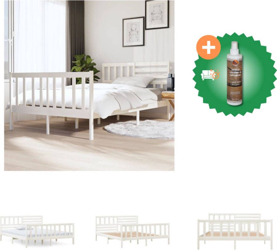 VidaXL Bed Grenenhout Wit 195.5 x 146 x 100 cm Voor Matras 140 x 190 cm Montage vereist Bed Inclusief Houtreiniger en verfrisser