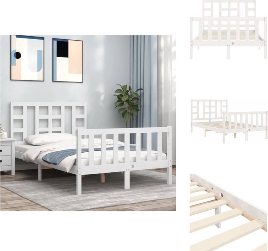 VidaXL Bedframe Bedframes Bed Tweepersoonsbed Bedframe met hoofdbord massief hout wit 120x200 cm - Foto 3
