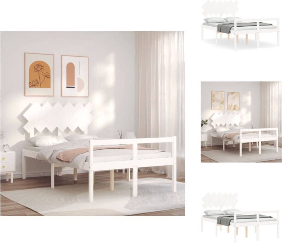 VidaXL Bedframe Grenenhouten 205.5 x 125.5 x 81 cm Wit 120 x 200 cm Multiplex lattenbodem Functioneel hoofd- en voeteneinde Montage vereist Bed - Foto 4