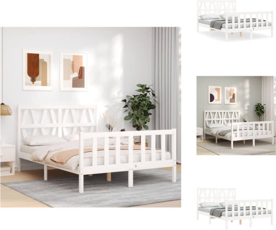 VidaXL Massief Grenenhouten Bedframe Wit 205.5 x 145.5 x 100 cm (L x B x H) 140 x 200 cm (B x L) Multiplex Lattenbodem Bed - Foto 3