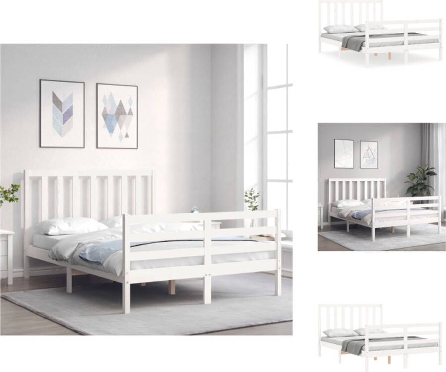 VidaXL Bed Grenenhout Wit 205.5 x 145.5 x 100 cm (L x B x H) Multiplex Lattenbodem Bed
