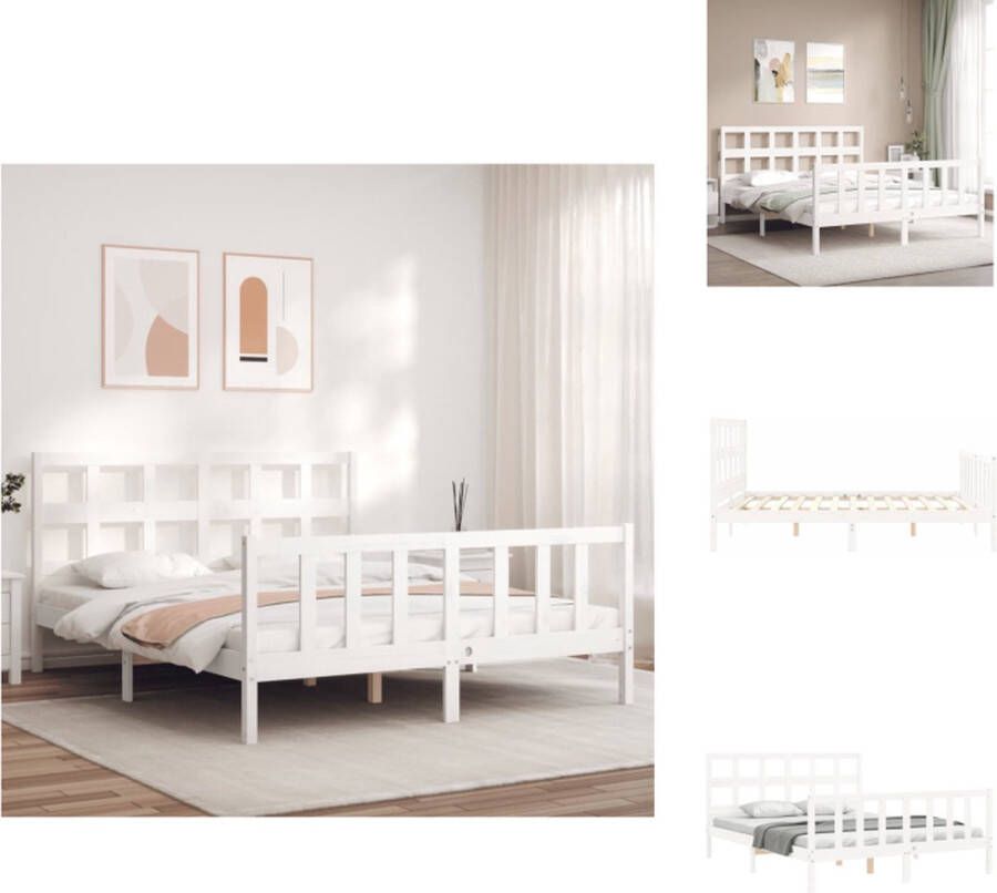VidaXL Bed Grenenhout Wit 205.5 x 155.5 x 100 cm Multiplex Lattenbodem Bed