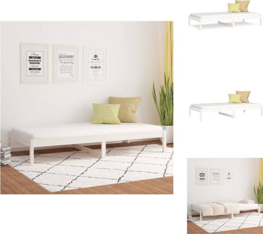 VidaXL Bed Grenenhout Wit 205.5 x 96 x 30 cm Opbergruimte Geschikt voor 90 x 200 cm matras Montage vereist Bed