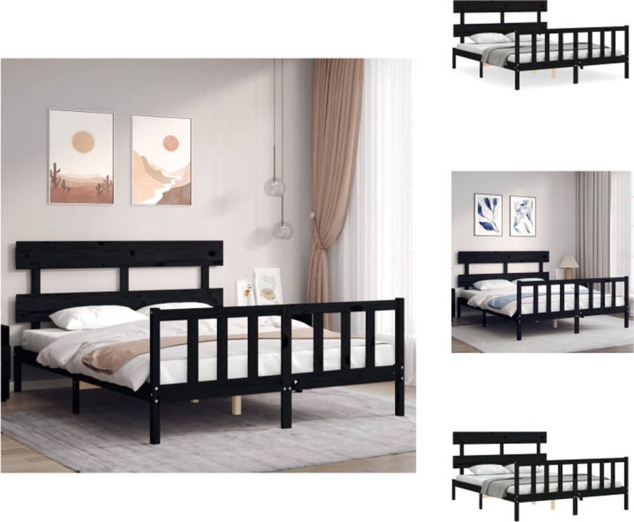VidaXL Bed Grenenhout Zwart 205.5 x 165.5 x 81 cm Multiplex Lattenbodem Bed
