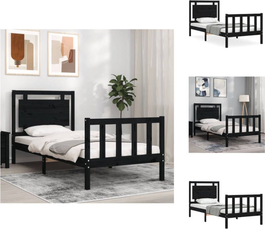 VidaXL Bed Grenenhout Zwarte Kleur 205.5 x 95.5 x 100 cm Multiplex Lattenbodem Functioneel Hoofd- en Voeteneinde Geschikt voor 90 x 200 cm Matras Montage vereist Bed - Foto 6