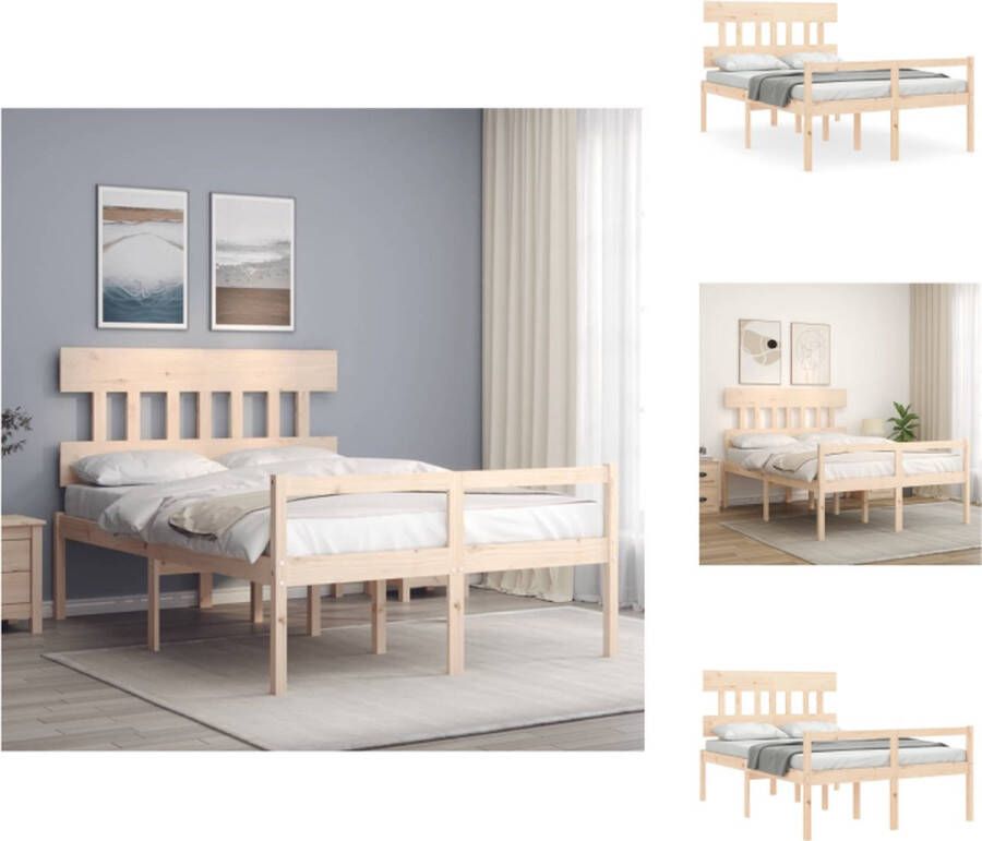 VidaXL Bed Grenenhouten Bedframe 140x200 cm Massief Grenen Multiplex Lattenbodem Functioneel Hoofd- en Voeteneinde Bed