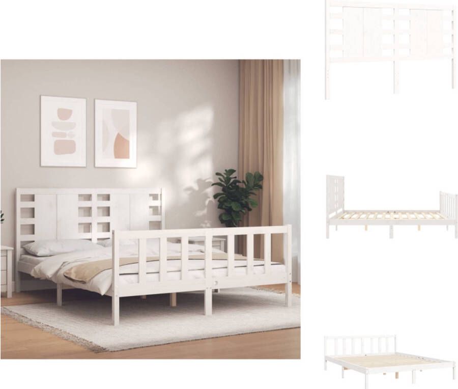 vidaXL Bed Grenenhouten Bedframe 165.5x205.5x100cm wit Massief grenenhout Bed