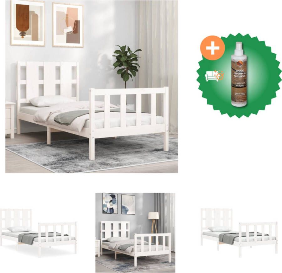 VidaXL Bedframe Massief Grenenhout Wit 195.5 x 95.5 x 100 cm Functioneel hoofd- en voeteneinde Bed Inclusief Houtreiniger en verfrisser - Foto 2