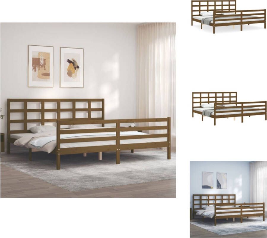 VidaXL Bedframe Massief grenenhout Multiplex lattenbodem 205.5 x 205.5 x 100 cm Honingbruin Matras niet inbegrepen Bed