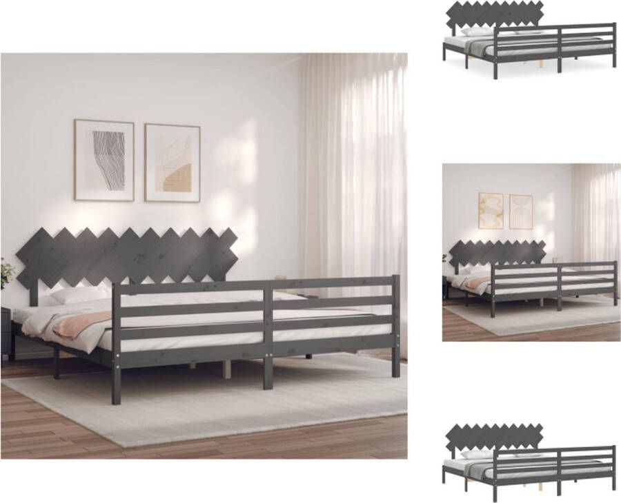 VidaXL Bed Grenenhouten Bedframe Grijs 205.5 x 205.5 x 81 cm Multiplex lattenbodem Bed